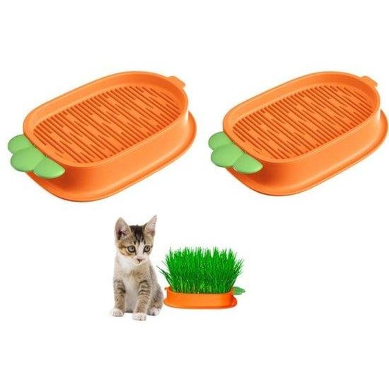 Ibenzoa® Kit de culture de graminées pour chats – Système dhydroculture avec 2 pots de culture réutilisables, couleur orange, en polypropylène neutre en goût, dimensions : 19 x 11,8 x 3,5 cm