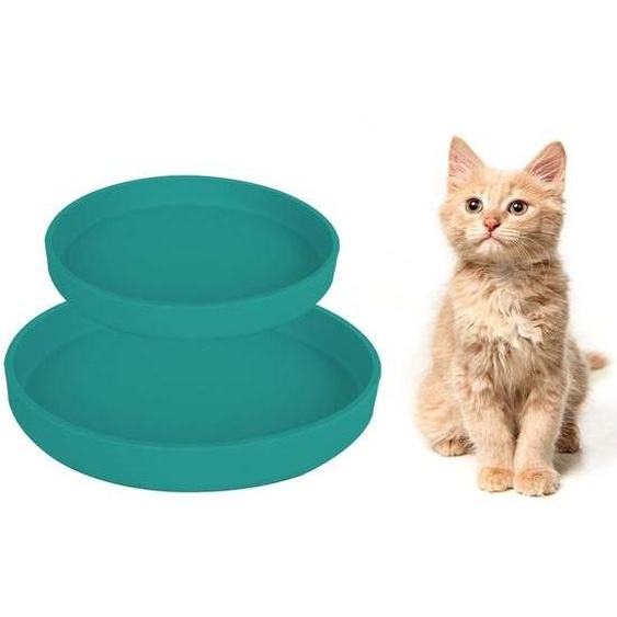 Ibenzoa® : Lot de 2 gamelles ovales pour animaux, en silicone de qualité alimentaire, couleur vert foncé – dimensions : 17,5 x 2,5 cm et 15 x 2,5 cm, pour chats, chatons et chiots