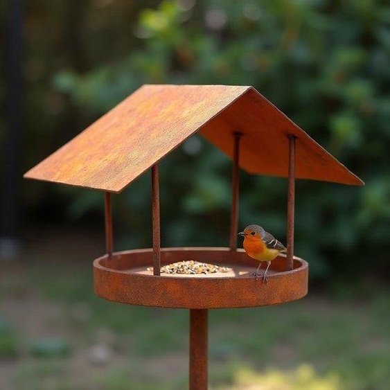 Ibenzoa® : Maisonnette pour oiseaux, en métal, conçue pour lextérieur, résistante aux intempéries et avec une patine naturelle de rouille. Livrée avec un pied stable, hauteur 158 cm, diamètre 20,5 cm