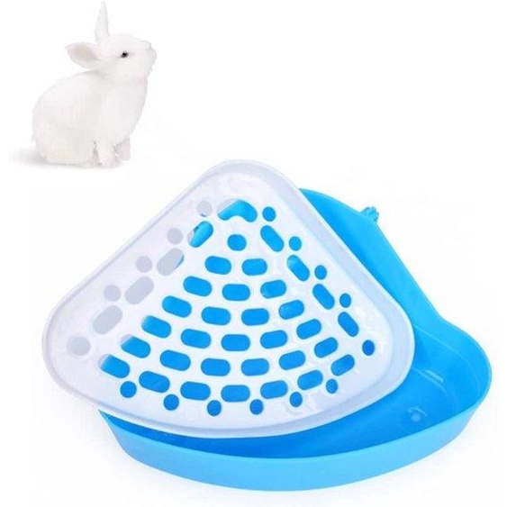 Ibenzoa® Toilette angulaire pour petits animaux, bleue, en plastique, dimensions 24,5 x 18,5 x 9,3 cm – bac inférieur amovible antiadhérent, crochets de fixation pour lapins et cobayes