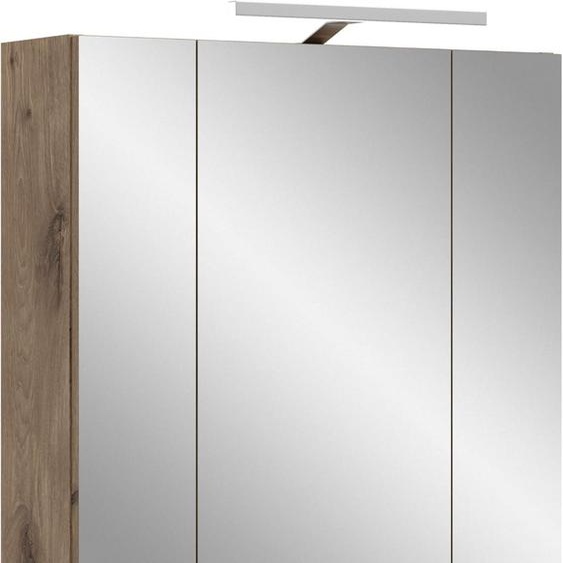 Ice armoir de salle de bain avec miroir avec éclairage 3 portes miroir noir mat, chêneReproduction.