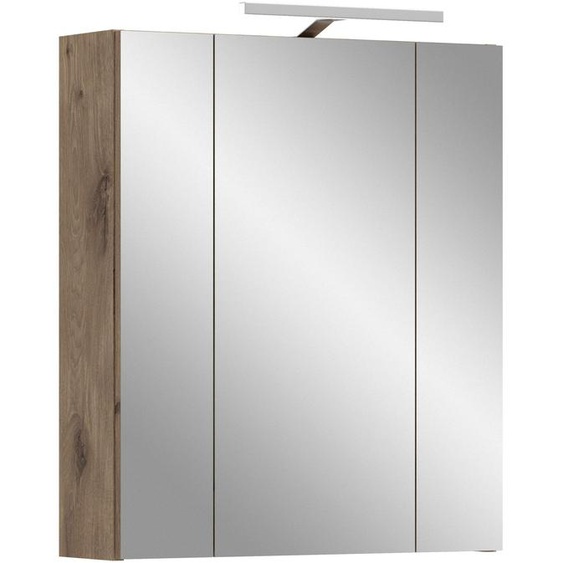Ice armoir de salle de bain avec miroir avec éclairage 3 portes miroir noir mat, chêneReproduction.