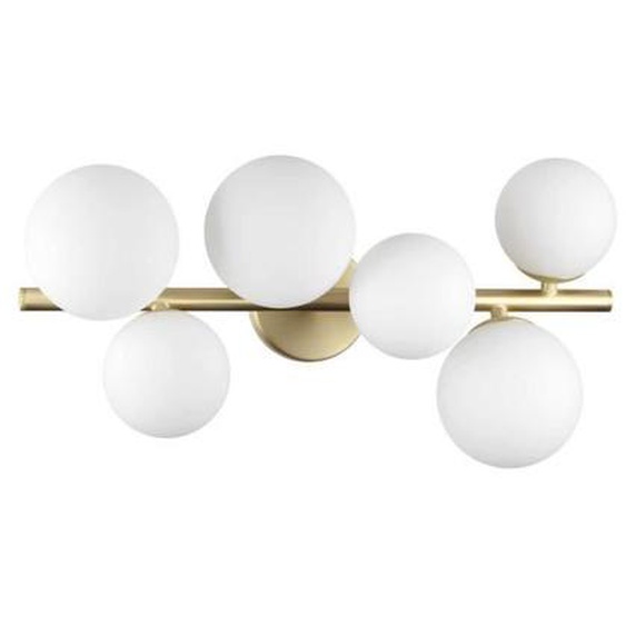 Ideal Lux PERLAGE Plafonnier globe à 6 lumières en laiton et abat-jour en verre blanc