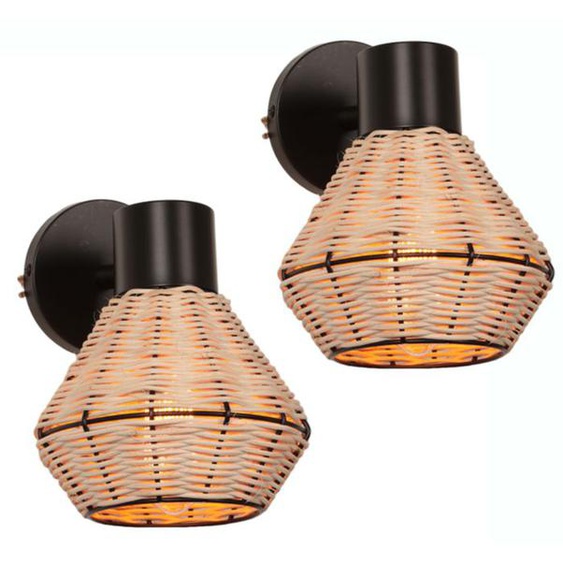 iDEGU 2pcs Applique Murale Industriel en Cage,E27 Lampe Murale Vintage en Métal et Bambou Luminaire Ajustable pour Couloir,Salon