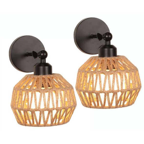 iDEGU 2pcs Applique Murale Vintage en Cage Rétro Lampe Murale Industriel en Corde de Chanvre Luminaire Murale pour Couloir Salon