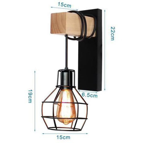 IDEGU E27 Applique Murale Industrielle en Cage ,Lampe Suspension Vintage en Bois Massif Style Edison pour Salon Chambre