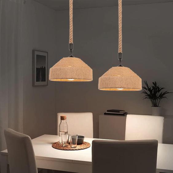 iDEGU Lot de 2 Suspension Luminaire Industrielle Vintage Lustre en Corde de Chanvre Plafonnier Rétro Ajustable pour Salon Chambre