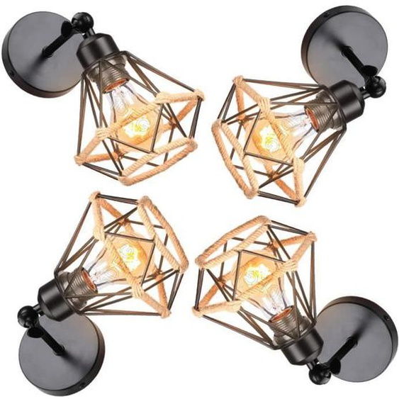IDEGU Lot de 4 Applique Murale Retro en Cage 16cm Lampe Murale Industriel e27 en Métal Designe Edison Réglable pour Salon Cuisine