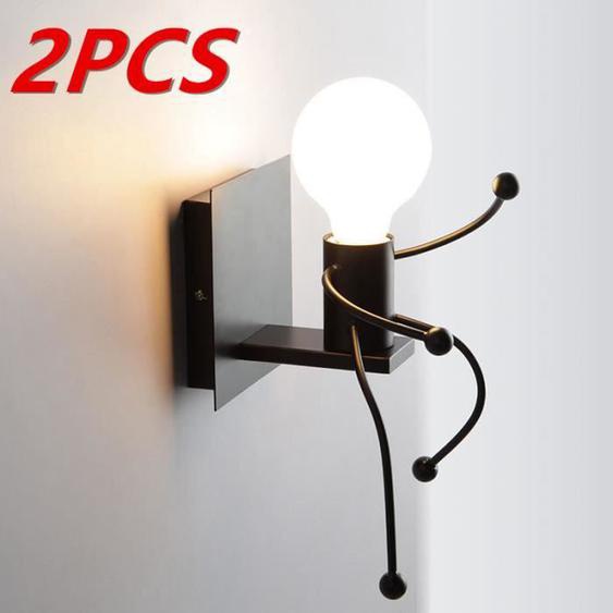 IDEGU Lote de 2 Lampe Murale Interieur en Humanoïde Métal Applique Murale Industrielle Vintage pour Couloir Cafe Bar