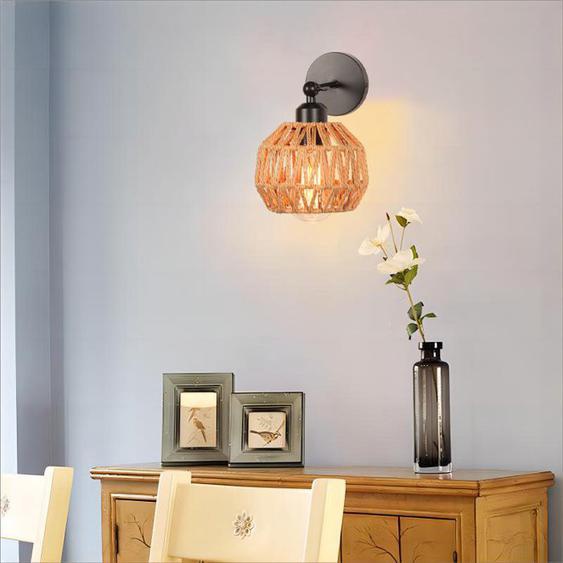 iDEGU Rétro Applique Murale Industriel Lampe Murale Vintage Abat-jour en Rotin Design Cage Luminaire Réglable pour Salon Chambre