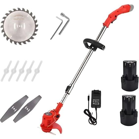 Ideko - Coupe Bordure jardin sans Fil 3 en 1 avec 2 batteries rechargeable 3 type de lames longueur Rouge