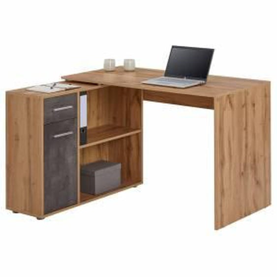 IDIMEX Bureau dangle ISOTTA avec meuble de rangement, décor chêne sauvage et béton foncé