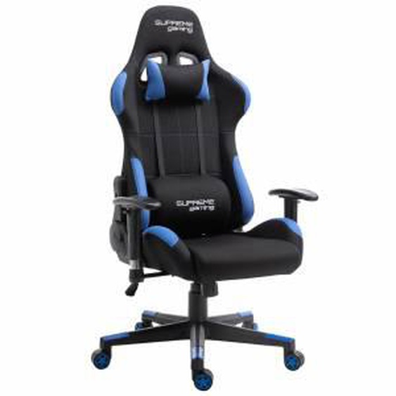 IDIMEX Chaise de bureau gaming FORCE, revêtement en tissu noir et bleu