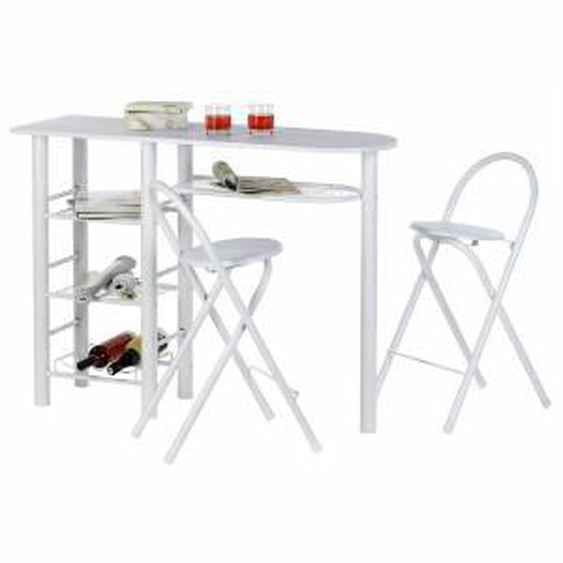 IDIMEX Ensemble table haute de bar et 2 chaises STYLE, blanc mat