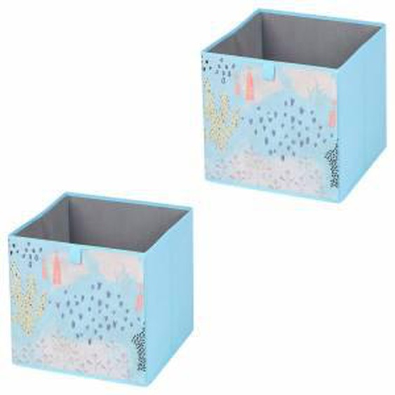 IDIMEX Lot de 2 boîtes de rangement FLOWER MORNING, en tissu bleu clair