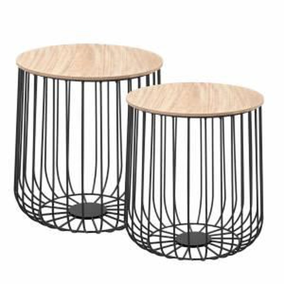 IDIMEX Lot de 2 tables dappoint ERRANO, en métal noir et décor bois naturel