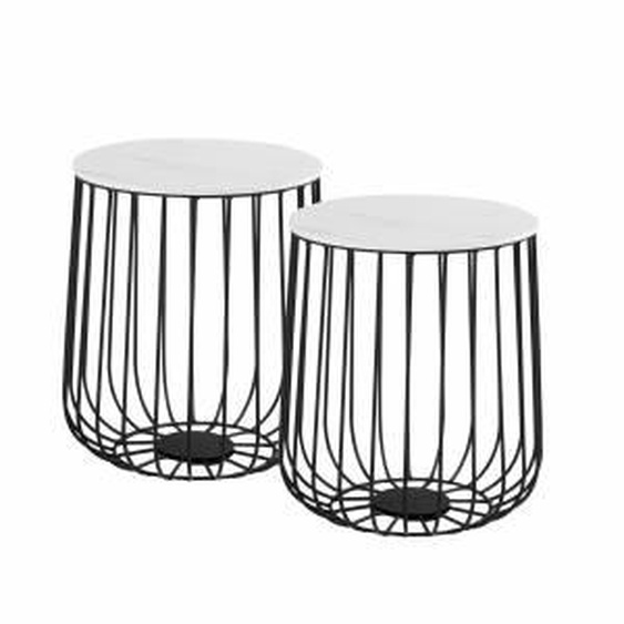 IDIMEX Lot de 2 tables dappoint ERRANO, en métal noir et décor marbre blanc