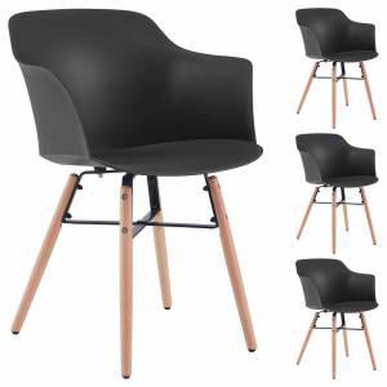 IDIMEX Lot de 4 chaises IZAN, en plastique noir et bois