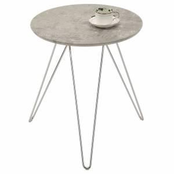 IDIMEX Table dappoint BENNO, avec pieds en épingle métal chromé et décor béton gris
