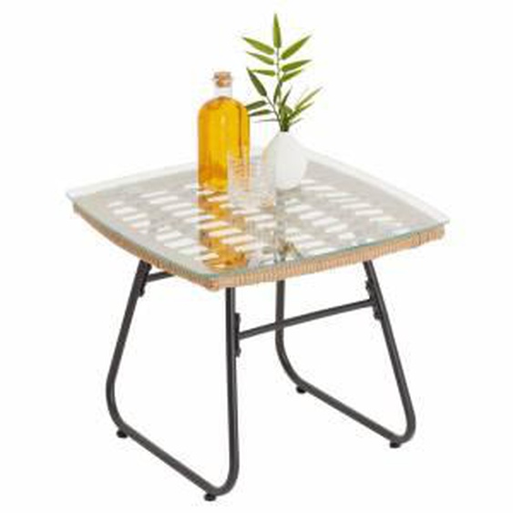 IDIMEX Table dappoint de jardin COSTA, plateau en verre et imitation rotin