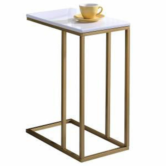 IDIMEX Table dappoint rectangulaire DEBORA, en métal doré et MDF décor blanc