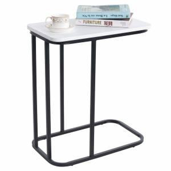 IDIMEX Table dappoint rectangulaire RECIFE, en métal noir et décor blanc mat