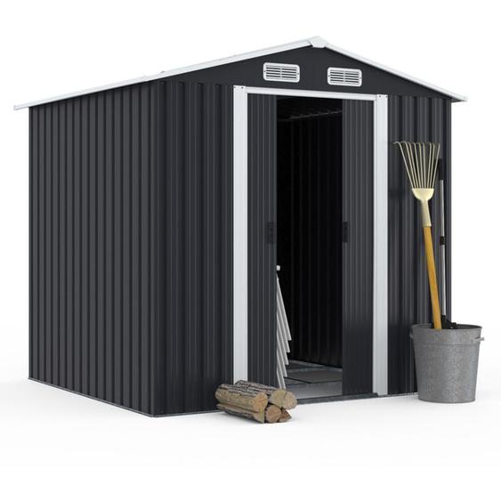 Idmarket - Abri de jardin 3,7M² gris en acier galvanisé avec base