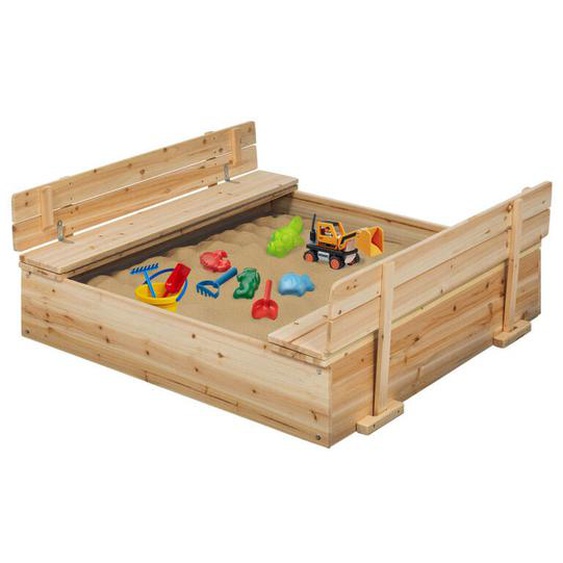 Idmarket - Bac à sable funny bois refermable avec 2 bancs et bâches de protection