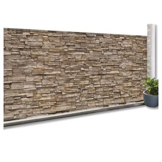 Idmarket - Brise vue occultant 1,5 x 10 m motif pierre marron 160 gr/m²
