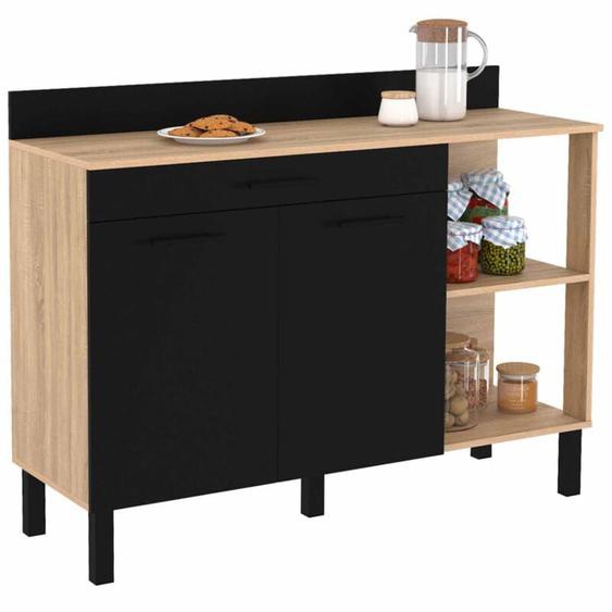 Idmarket - Buffet bas de cuisine 120 cm cina plan de travail H.83 cm 2 portes + tiroir façon hêtre et noir