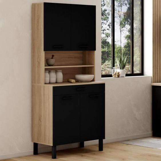 IDMARKET Buffet de cuisine 80 CM CINA 4 portes + tiroir façon hêtre et noir