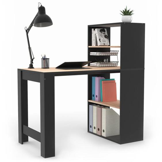 Bureau bibliothèque ben avec étagères noir et façon hêtre