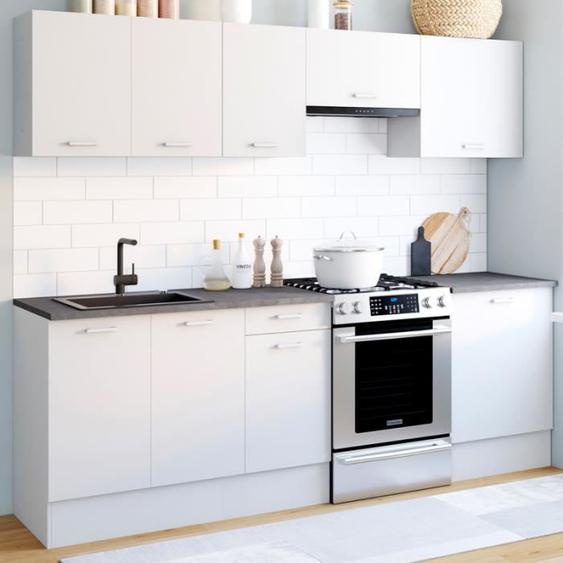 IDMARKET Cuisine complète 240 cm SUBTIL avec plan de travail 7 éléments blanc et plateaux effet béton