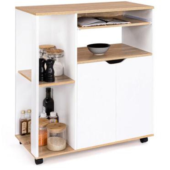 Desserte de cuisine cosi bois blanc et plateaux façon hêtre L.76 cm