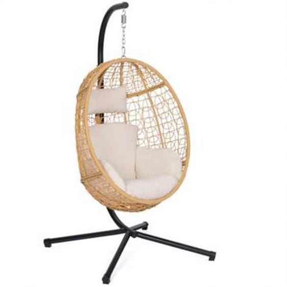 Idmarket - Fauteuil oeuf suspendu ajouré effet rotin avec coussin écru