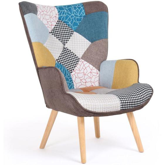 Idmarket - Fauteuil scandinave ivar en tissu patchwork multicouleurs