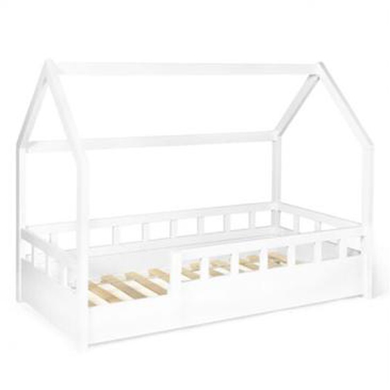 Lit cabane enfant Idmarket neree - 80 x 160 cm - Blanc - Avec sommier et barrières