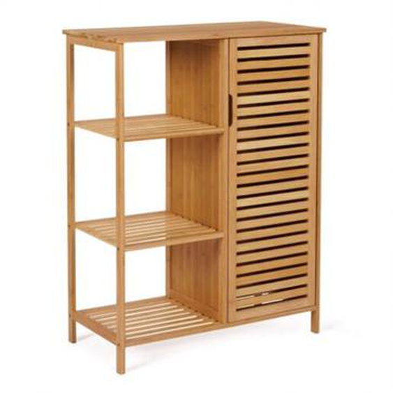 Idmarket - Meuble de rangement bambou bea salle de bain 3 étagères avec placard