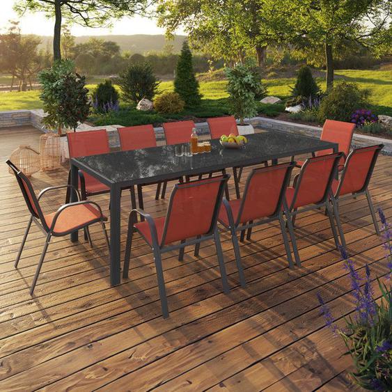 IDMARKET Salon de jardin MADRID table 240 CM et 10 chaises empilables terracotta