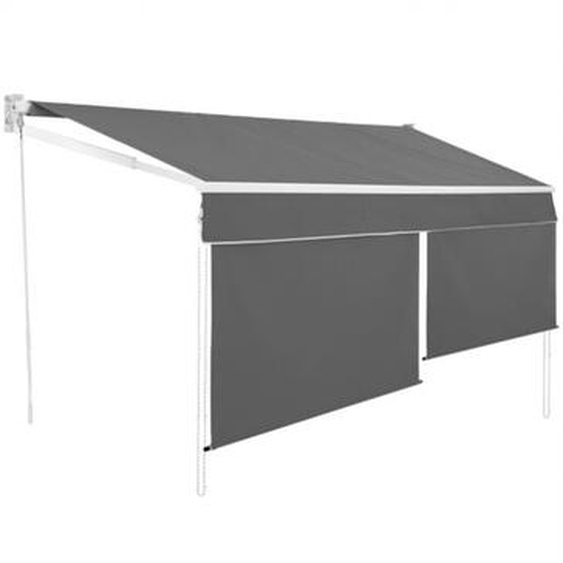 Idmarket - Store banne manuel 4x3 m gris anthracite lambrequin H.1,50 m