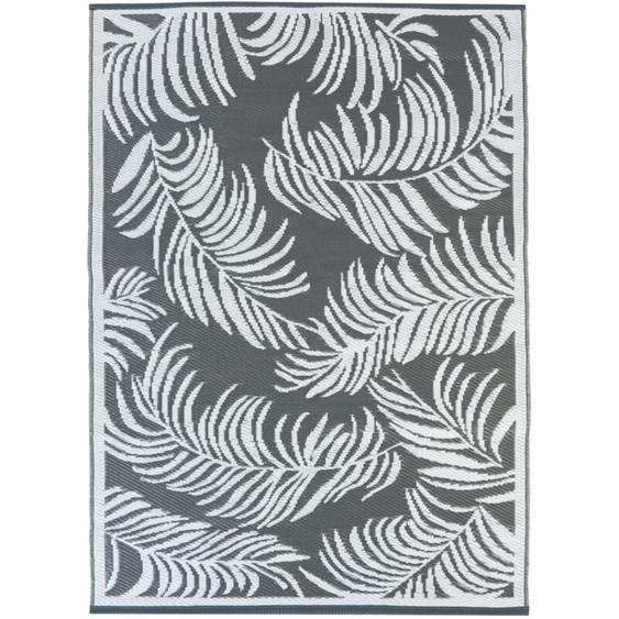 Idmarket - Tapis extérieur coco tropical gris et blanc 270 x 370 cm