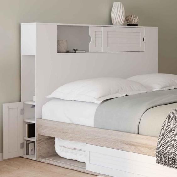 IDMARKET Tête de lit SALEM 145 CM avec rangements fermés et niches blanc
