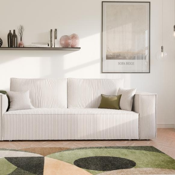 Idohome Canapé rembourré indépendant BALI Canapé avec fonction couchage et espace de rangement – Canapé-lit moderne, tissu velours côtelé crème, Poso 100 – peu encombrant et durable