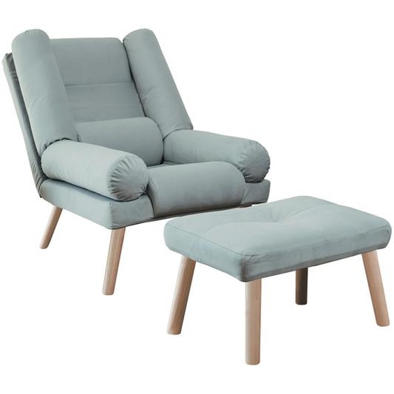 Idohome - Fauteuil convertible avec repose-pieds LILA, rembourré, sur pieds de style scandinave, couleur : Bleu Trinity 22