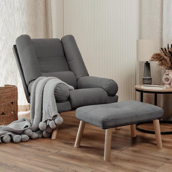 Idohome - Fauteuil convertible avec repose-pieds LILA, rembourré, sur pieds de style scandinave, couleur : Graphite Trinity 34