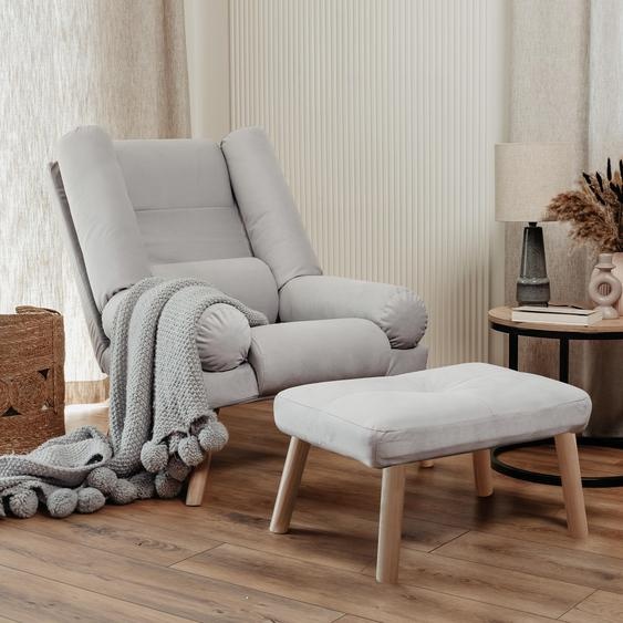 Idohome - Fauteuil convertible avec repose-pieds LILA, rembourré, sur pieds de style scandinave, couleur : Gris Trinity 32
