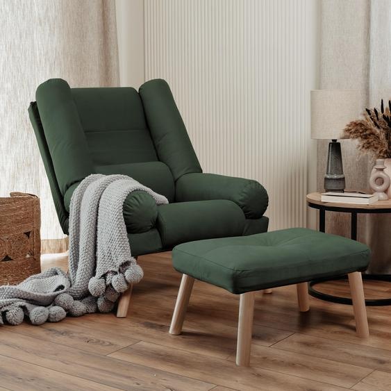 Idohome - Fauteuil convertible avec repose-pieds LILA, rembourré, sur pieds de style scandinave, couleur : Vert Trinity 28