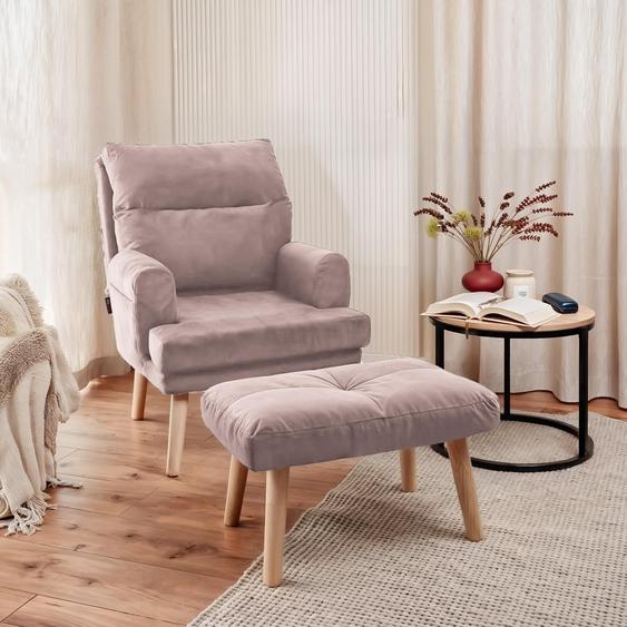 Idohome - Fauteuil relax NEMO réglable avec repose-pieds et pieds en bois, couleur : Rose Trinity 19