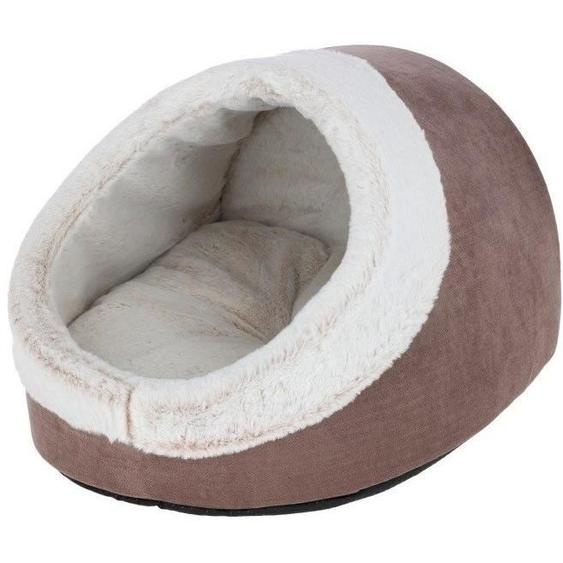 Igloo pour chats JANA, 43 x 54 x 35 cm, Marron, Peluche Douce, Coussin Réversible