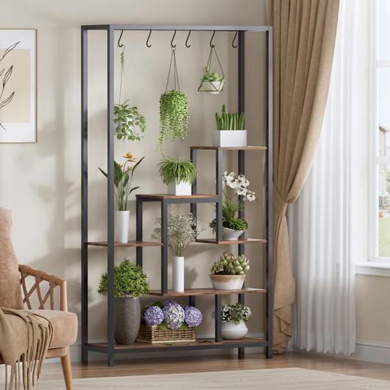IGTOPS Support pour plantes dintérieur - Grande étagère en métal de 179 cm - avec 6 crochets de suspension en S